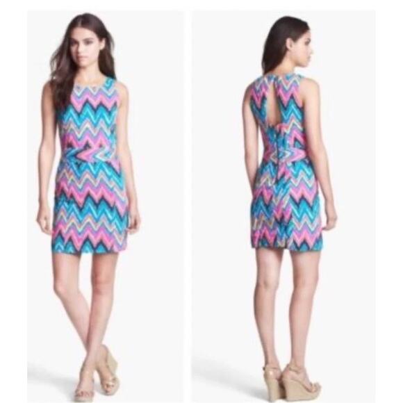 Lilly Pulitzer Kirkland Dress Size 6 Hearts A Flutter Chevron Keyhole Colorful - Picture 2 of 12